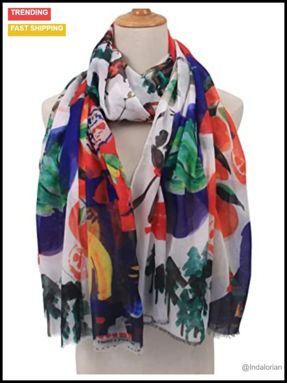 Lightweight Print Scarf Shawl Wrap 100% Polyester Fashion Accessory